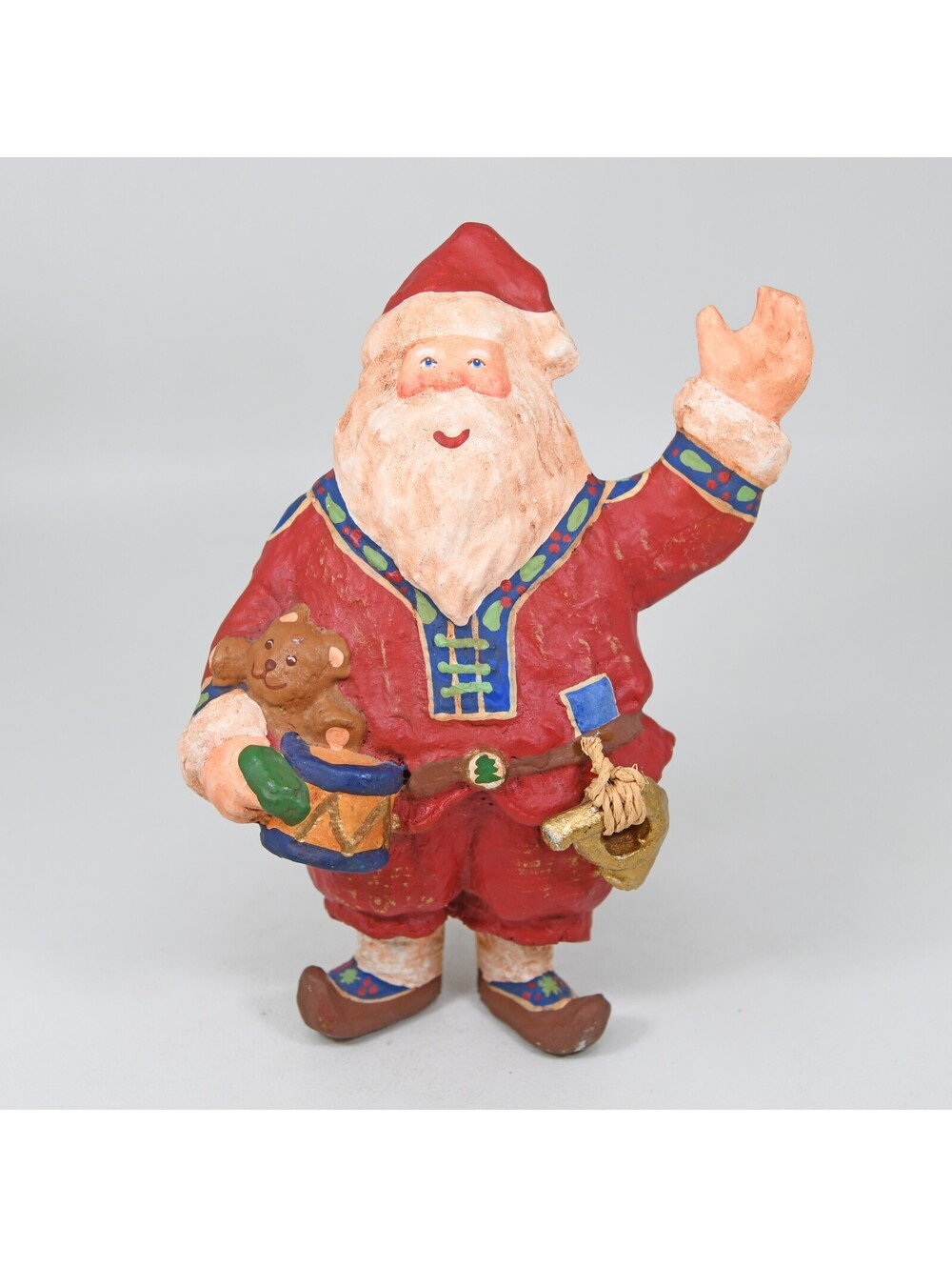 VTG Paper Mache Santa Figurine Waving Teddy Bear Drum Scandinavian Composition